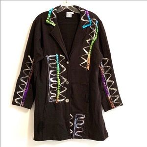 Coat Twee Artsy Black Colorful Embroidery Art To Wear Lightweight Jacket